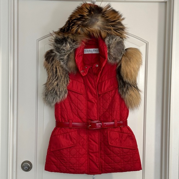 Christian Dior Quilted Renard Trimmed Gilet Womens SZ FR 40 - Picture 1 of 16
